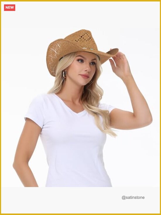 Shapeable Brim Straw Cowgirl Hat Wide Brim Western Sun Protection